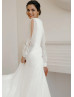 Long Sleeves Ivory Chiffon Slit Beach Wedding Dress